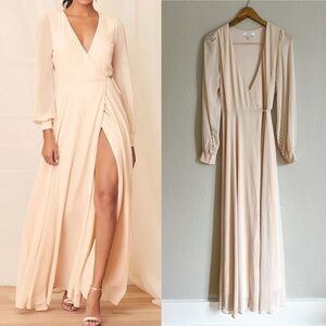 My Whole Heart Cream Long Sleeve Wrap Maxi Dress NWOT